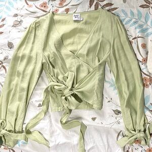 Princess Polly Light Green Fitted Dress Shirt with Ties 🌱